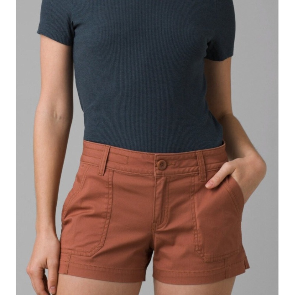 PRANA Halle Gorpcore Granola Shorts Women 2 Terracotta Organic Cotton Hiking